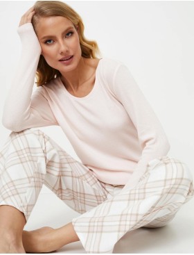 Женская пижама с фланелевыми брюками Aruelle CLAUDIA, Цвет: светло-бежевый/молоч, Размеры: S