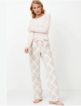 Женская пижама с фланелевыми брюками Aruelle CLAUDIA, Цвет: светло-бежевый/молоч, Размеры: S, изображение 2