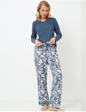Пижама женская со штанами Aruelle FLEUR, Цвет: серо-голубой, Размеры: S, изображение 2