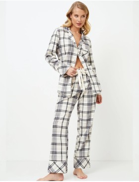 Фланелевая пижама со штанами Aruelle HENRIETTA, Цвет: серый/молочный, Размеры: S, изображение 2