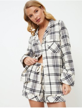 Фланелевая пижама с шортами Aruelle HENRIETTA, Цвет: серый/молочный, Размеры: S