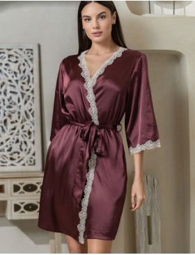Атласный халат-кимоно Mia-Mella JULIA 8733 винный, Цвет: винный, Размеры: S/M