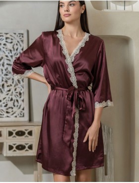 Атласный халат-кимоно Mia-Mella JULIA 8733 винный, Цвет: винный, Размеры: S/M, изображение 3
