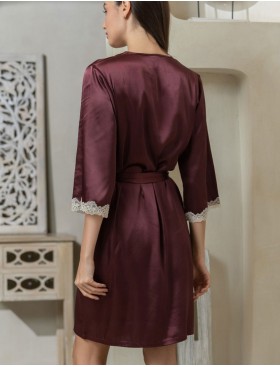 Атласный халат-кимоно Mia-Mella JULIA 8733 винный, Цвет: винный, Размеры: S/M, изображение 2