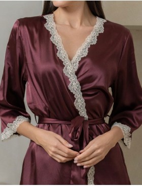 Атласный халат-кимоно Mia-Mella JULIA 8733 винный, Цвет: винный, Размеры: S/M, изображение 4