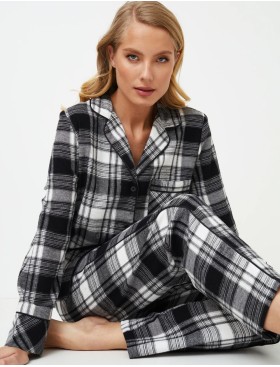 Фланелевая пижама со штанами Aruelle JOAN, Цвет: черный/белый, Размеры: S