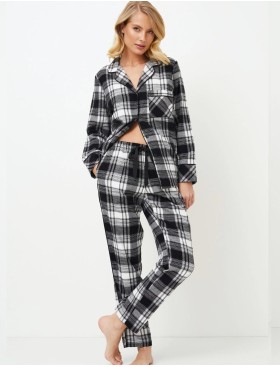 Фланелевая пижама со штанами Aruelle JOAN, Цвет: черный/белый, Размеры: S, изображение 2