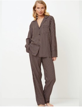 Полосатая пижама с брюками Aruelle MARGOT, Цвет: шоколад/розовый, Размеры: 2XL, изображение 2