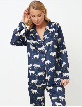 Атласная пижама с брюками Aruelle NALA, Цвет: темно-синий/серый, Размеры: S