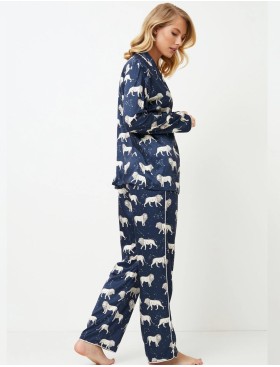 Атласная пижама с брюками Aruelle NALA, Цвет: темно-синий/серый, Размеры: S, изображение 3