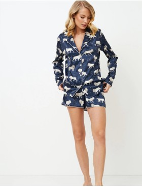 Атласная пижама с шортами Aruelle NALA, Цвет: темно-синий/серый, Размеры: S, изображение 3