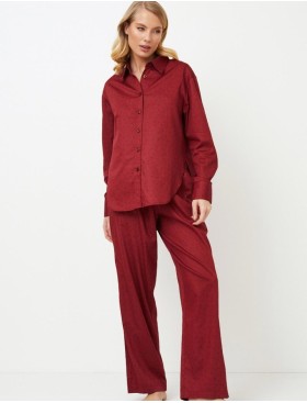 Хлопковая пижама с брюками Aruelle VITTORIA, Цвет: бургундское вино, Размеры: M, изображение 2