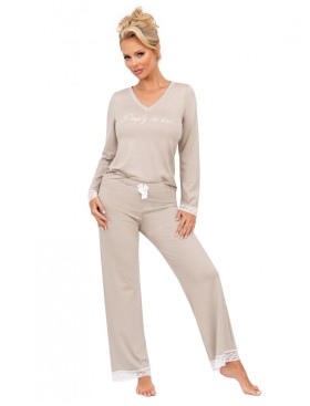 Вискозная пижама с брюками Donna SIMPLY long pyjamas BEIGE, Цвет: бежевый, Размеры: S, изображение 2