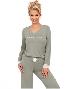 Вискозная пижама с брюками Donna SIMPLY long pyjamas OLIVE, Цвет: оливковый, Размеры: S
