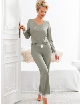 Вискозная пижама с брюками Donna SIMPLY long pyjamas OLIVE, Цвет: оливковый, Размеры: S, изображение 2