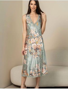 Шелковая сорочка с цветами Mia-Amore AZALIA 4411, Цвет: серебристый, Размеры: 2XL