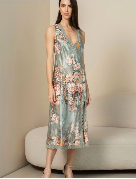 Шелковая сорочка с цветами Mia-Amore AZALIA 4411, Цвет: серебристый, Размеры: 2XL, изображение 4