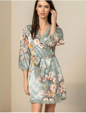 Короткий халат с цветами Mia-Amore AZALIA 4413, Цвет: серебристый, Размеры: L/XL