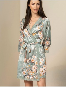 Короткий халат с цветами Mia-Amore AZALIA 4413, Цвет: серебристый, Размеры: L/XL, изображение 3