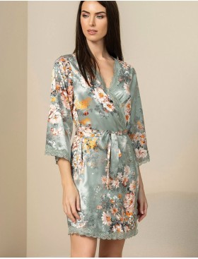 Короткий халат с цветами Mia-Amore AZALIA 4413, Цвет: серебристый, Размеры: L/XL, изображение 4