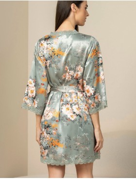 Короткий халат с цветами Mia-Amore AZALIA 4413, Цвет: серебристый, Размеры: L/XL, изображение 2