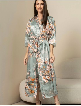 Шелковый домашний халат Mia-Amore AZALIA 4419, Цвет: серебристый, Размеры: 2XL/3XL, изображение 3