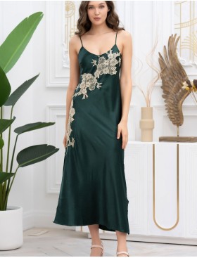 Длинная шёлковая сорочка Mia-Amore FELLINI 3918 малахит, Цвет: малахит, Размеры: 2XL, изображение 3