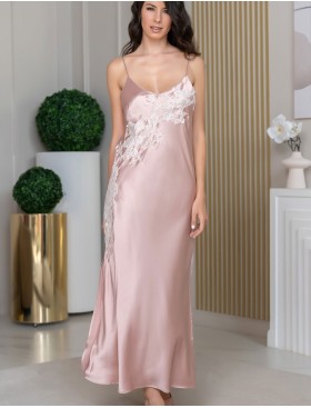 Длинная шёлковая сорочка Mia-Amore FELLINI 3918 пудра, Цвет: пудровый, Размеры: 2XL