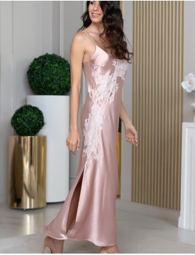 Длинная шёлковая сорочка Mia-Amore FELLINI 3918 пудра, Цвет: пудровый, Размеры: 2XL, изображение 3