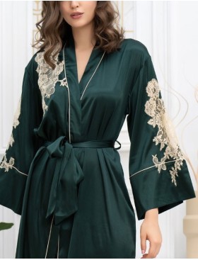 Длинный халат из шёлка Mia-Amore FELLINI 3919 малахит, Цвет: малахит, Размеры: 4XL/5XL, изображение 4