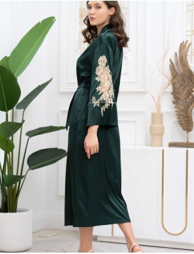 Длинный халат из шёлка Mia-Amore FELLINI 3919 малахит, Цвет: малахит, Размеры: 4XL/5XL, изображение 2