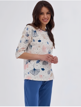 Женская пижама с брюками Cornette 147 SELENA, Цвет: экрю/синий, Размеры: L