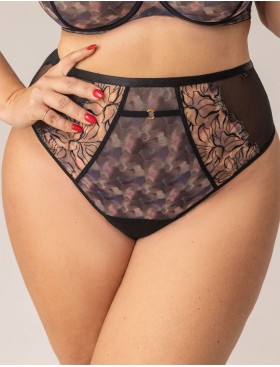 Высокие стринги Kris Line BLURRY stringshorts high waist, Цвет: черный+мульти, Размеры: L