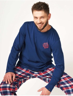Пижама мужская с фланелевыми штанами Key MNS 613 темно-синий/коралл, Цвет: темно-синий/коралл, Размеры: XL