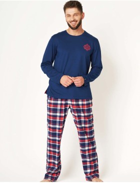 Пижама мужская с фланелевыми штанами Key MNS 613 темно-синий/коралл, Цвет: темно-синий/коралл, Размеры: XL, изображение 2
