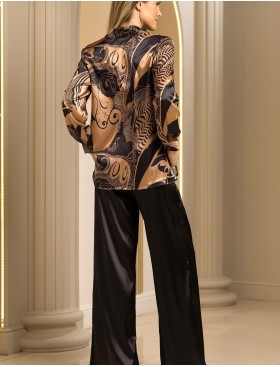 Шелковый комплект рубашка и брюки Mia-Amore ANTIKA 3467, Цвет: черный/медный, Размеры: M, изображение 2