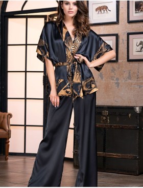 Шелковый домашний комплект Mia-Amore ANTIKA 3476, Цвет: черный/медный, Размеры: M, изображение 2