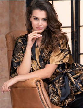 Шелковый домашний комплект Mia-Amore ANTIKA 3476, Цвет: черный/медный, Размеры: M, изображение 4