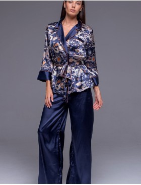 Атласная пижама двойка Mia-Amore ZODIAC 7287, Цвет: темно-синий, Размеры: M, изображение 3