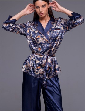 Атласная пижама двойка Mia-Amore ZODIAC 7287, Цвет: темно-синий, Размеры: M