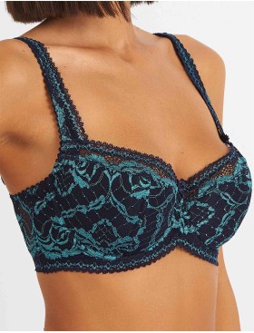 Бюстгальтер балконет кружево биколор Simona M 608/98 кварц-лазурит, Цвет: кварц-лазурит, Размеры: 90B