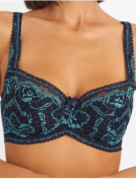 Бюстгальтер балконет кружево биколор Simona M 608 кварц-лазурит, Цвет: кварц-лазурит, Размеры: 75D