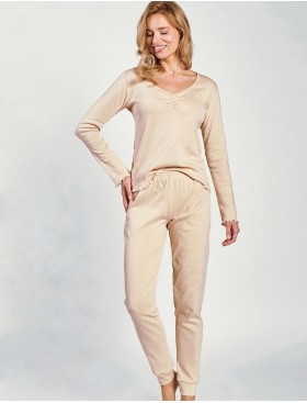 Бежевая пижама из хлопка Taro 3252 VICKY, Цвет: песочный, Размеры: XL, изображение 3