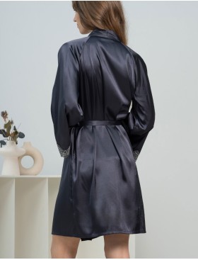 Шелковый короткий халат Mia-Amore EMMANUELLE 4343, Цвет: черника, Размеры: 2XL/3XL, изображение 2