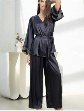 Шелковая пижама тройка Mia-Amore EMMANUELLE 4345, Цвет: черника, Размеры: 3XL