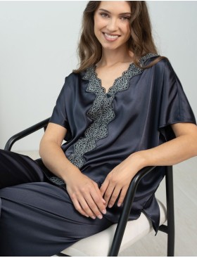 Шелковый комплект с брюками Mia-Amore EMMANUELLE 4346, Цвет: черника, Размеры: M