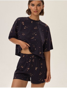 Пижама из хлопка с шортами Esotiq 42083 JOURNEY, Цвет: сине-черный, Размеры: S