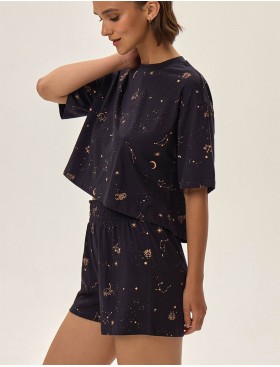 Пижама из хлопка с шортами Esotiq 42083 JOURNEY, Цвет: сине-черный, Размеры: S, изображение 3