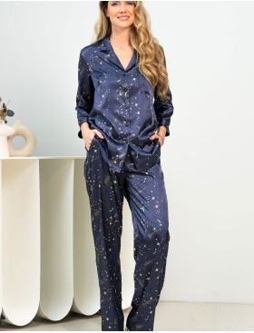 Пижама атласная Mia-Amore STARLIGHT 8748, Цвет: темно-синий, Размеры: XS, изображение 4