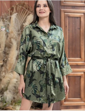 Удлиненная шелковая рубашка Mia-Amore TEANA 4007, Цвет: оливковый, Размеры: 4XL